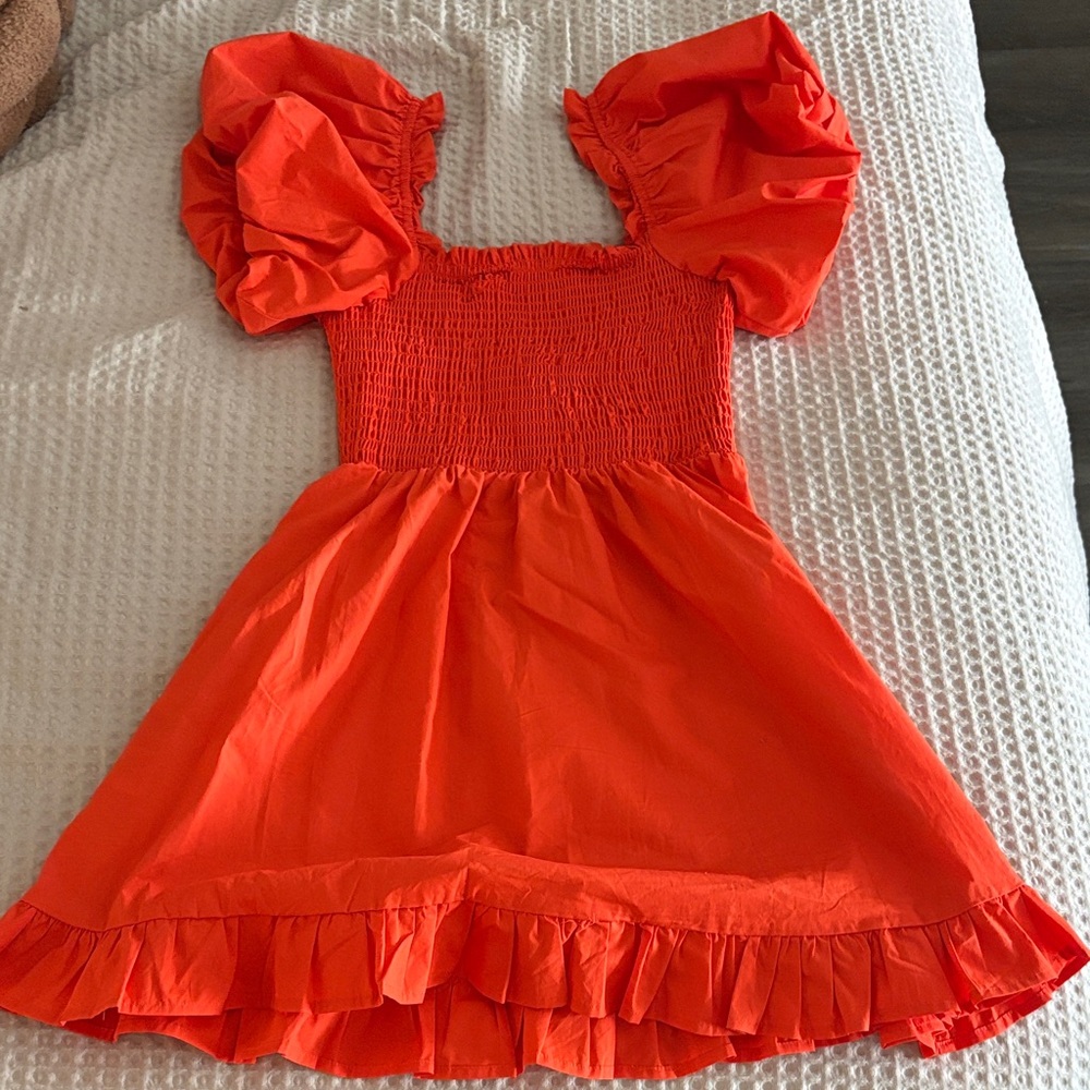Olivaceous Orange Puff Sleeve Dress